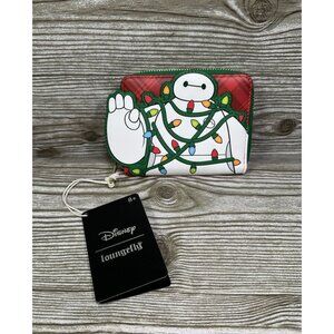 Loungefly Disney Big Hero 6 Baymax Holiday Lights Plaid Christmas Zip Wallet